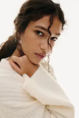 Pull en maille côtelée de laine mélangée - Crème — photo 2