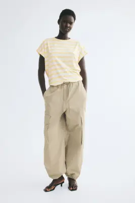 Top oversize en lyocell - Blanc/rayures jaunes — photo 1