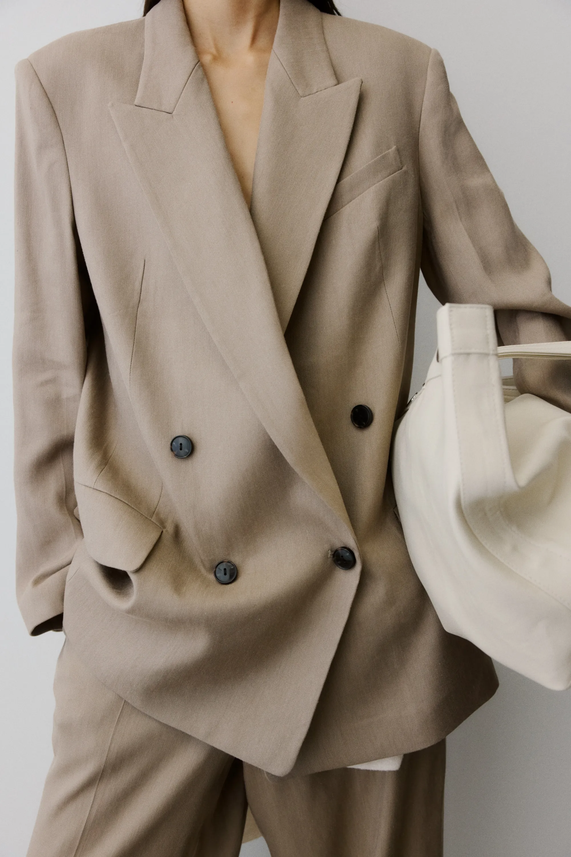 Blazer oversize en lin mélangé - Beige