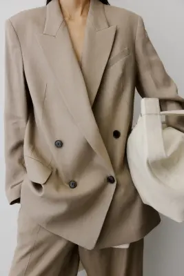 Blazer oversize en lin mélangé - Beige — photo 1