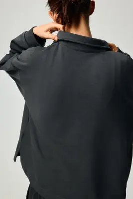 Sweat avec col - Gris foncé — photo 3
