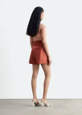 Short à taille haute froncée - Rouille — photo 5