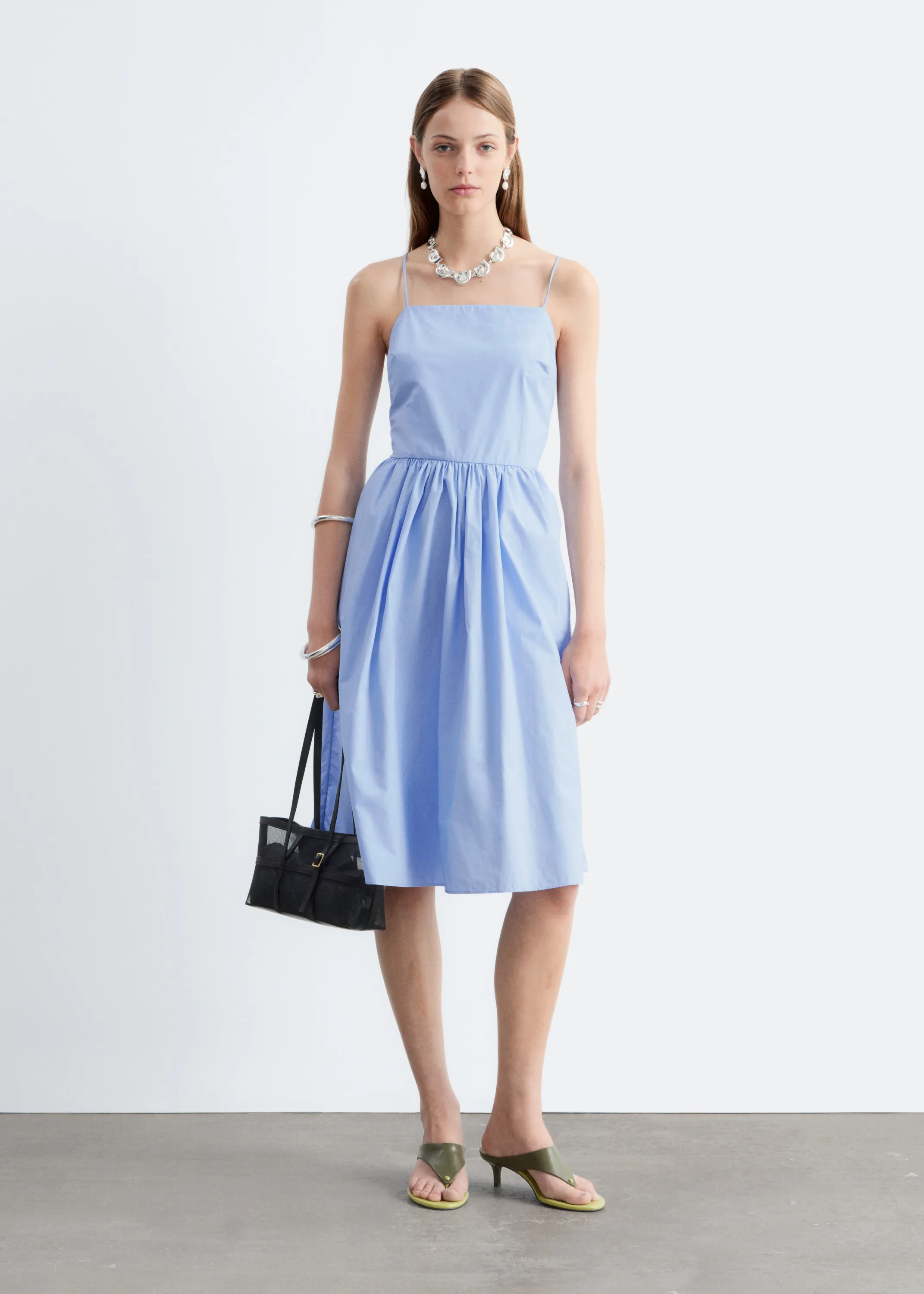 Robe midi en coton - Bleu clair
