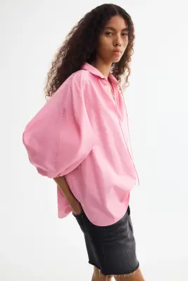 Blouse à manches bouffantes avec liens à nouer - Rose — photo 3