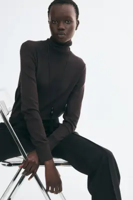 Pull col roulé - Marron foncé — photo 2