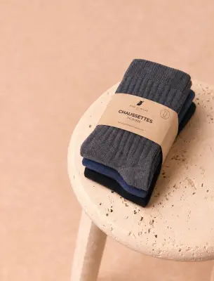 Pack chaussettes côtelées - Noir, bleu & gris — photo 1