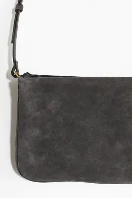 Sac crossbody en cuir velours - Gris foncé — photo 1