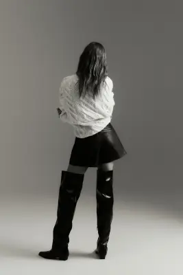Short en cuir - Marron foncé — photo 2