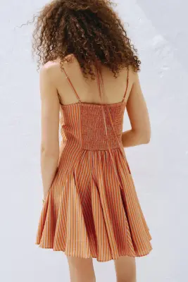 Robe à plis godets - Orange/rayé — photo 2