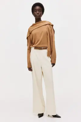 Pantalon en jersey romanite avec ceinture - Crème — photo 2
