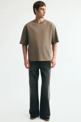 T-shirt Relaxed Fit en interlock - Taupe foncé — photo 1