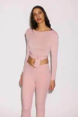 Crop top de yoga à manches longues - Rose blush moyen — photo 2