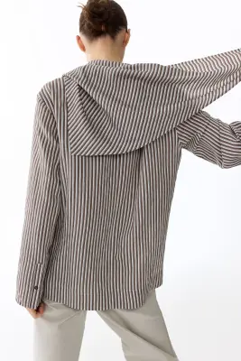Blouse oversize avec foulard - Marron/rayé — photo 4