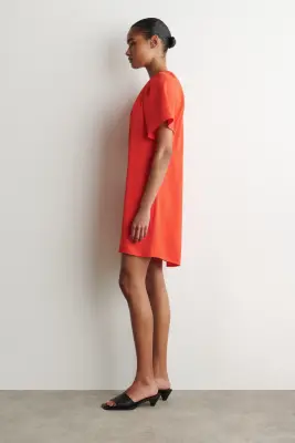 ROBE COURTE À MANCHES COURTES ET FRONCÉES - MANDARINE — photo 1