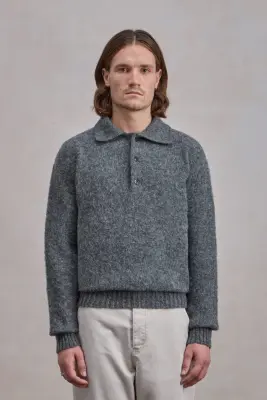 Pull col polo Shaggy Dog en laine - Gris Foncé — photo 3