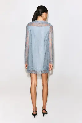 ROBE COURTE EN DENTELLE À ENCOLURE BATEAU - BLEU CIEL — photo 3