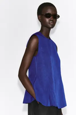 TOP PÉPLUM À PLIS - BLEU COBALT — photo 3