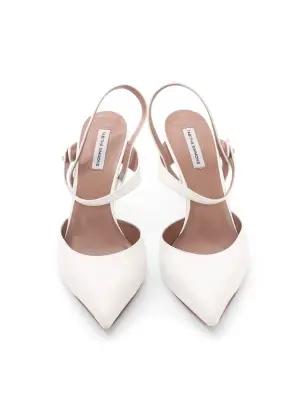 Escarpins ouverts à talon fin bout pointu bride cheville en cuir blanc Prix boutique $695 Taille 37 — photo 2