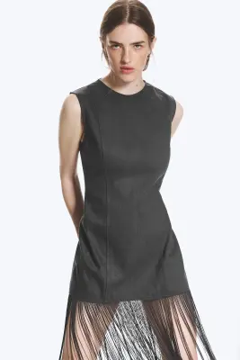 Mini-robe à franges - Gris foncé — photo 2