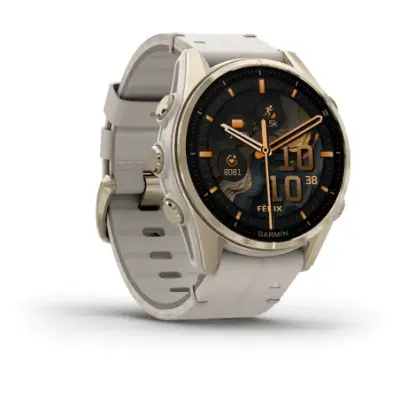 Garmin Fenix 8 Amoled 43mm Verre Sapphire lunette Soft Gold bracelet cuir beige crème + silicone gris cendré 010-02903-40 — photo 3
