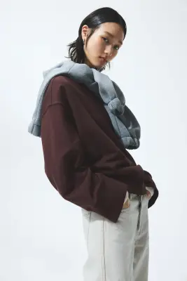 Sweat oversize en coton - Marron foncé — photo 4