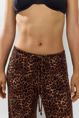 Pantalon de pyjama à jambes larges - Marron/imprimé léopard — photo 2