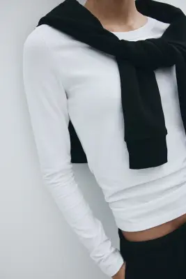 Top ajusté en coton - Blanc — photo 1