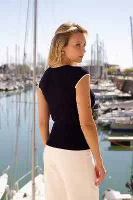 Pamela Knit Top - Navy with cream — photo 5