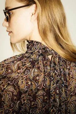 Robe avec col écharpe - Noir/motif cachemire — photo 3