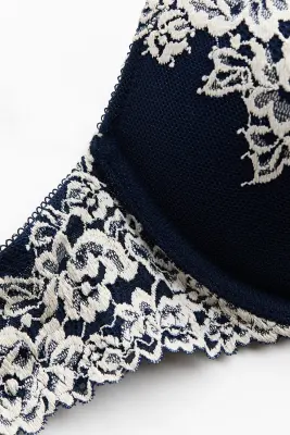 Soutien-gorge super push-up en dentelle - Bleu marine/crème — photo 4