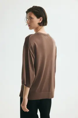 Top à manches courtes en maille fine - Taupe foncé — photo 2