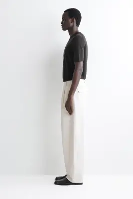 PANTALON BARREL CEINTURÉ EN DENIM - ÉCRU — photo 2