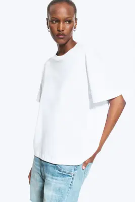 T-shirt en coton carré décontracté - Blanc — photo 2
