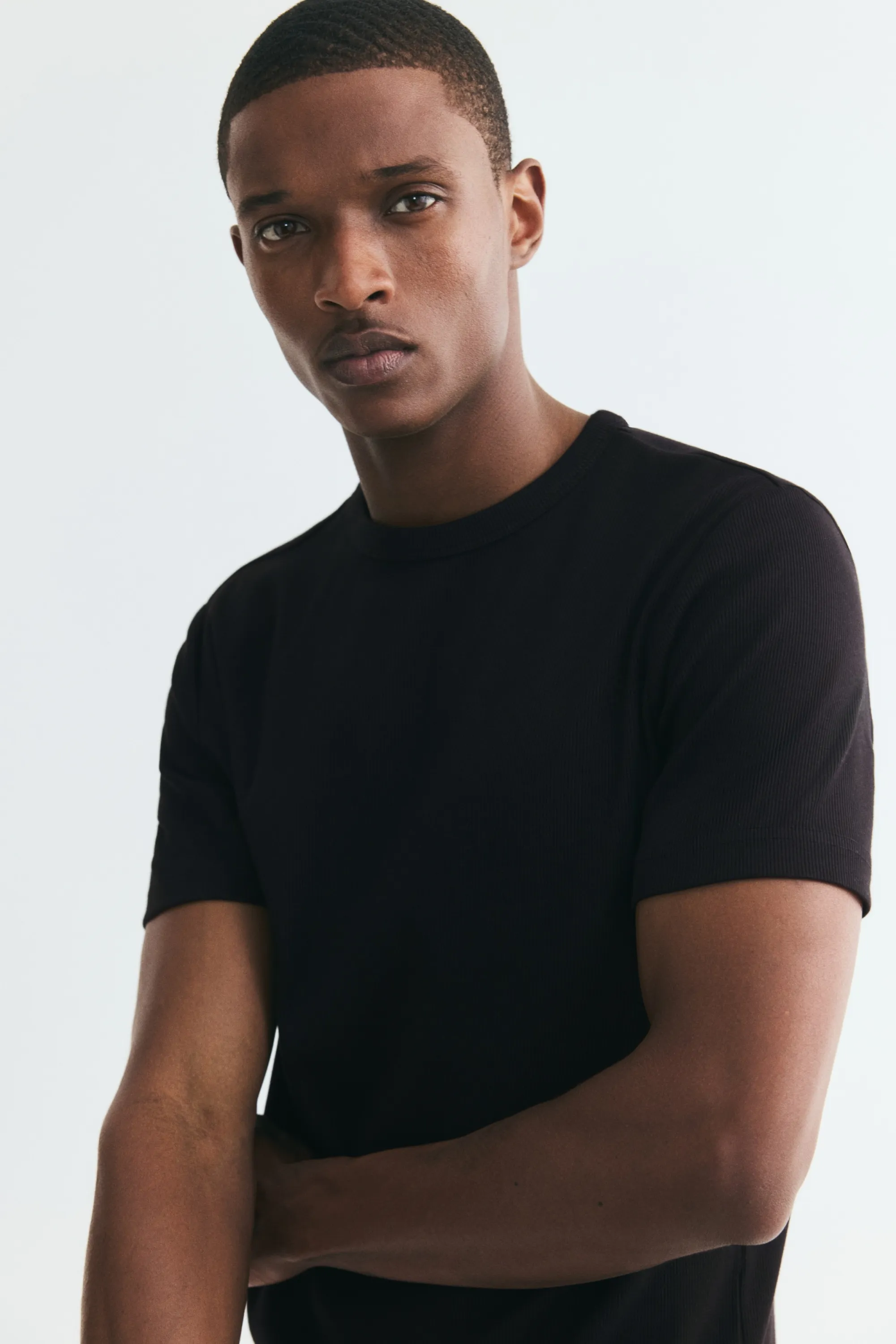T-shirt côtelé Slim Fit - Noir