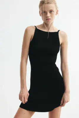 Robe à bretelles fines en maille côtelée - Noir — photo 2