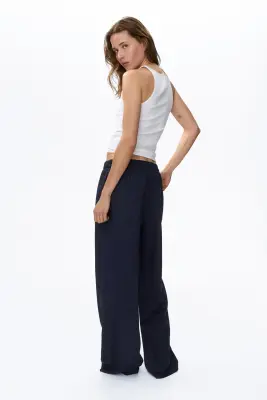 Pantalon en lin mélangé - Bleu marine — photo 2