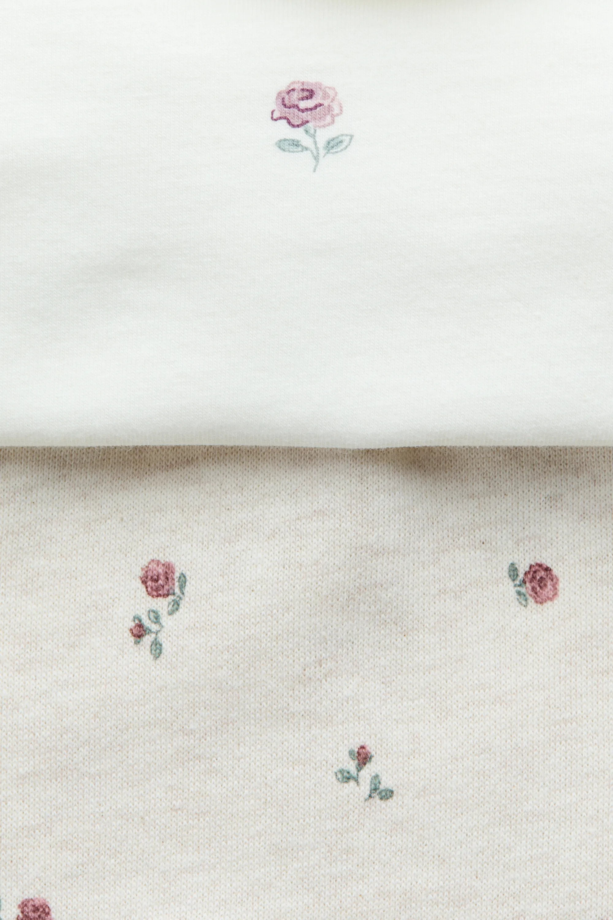 Ensemble 3 pièces en coton - Beige clair chiné/fleuri