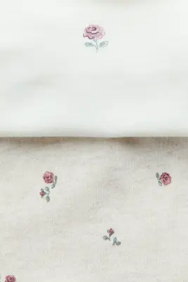 Ensemble 3 pièces en coton - Beige clair chiné/fleuri — photo 1