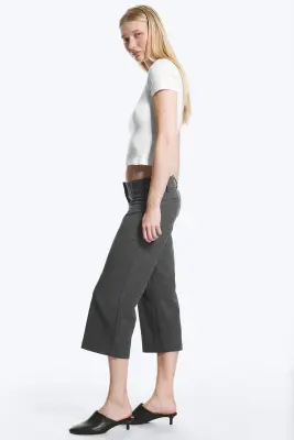 Pantalon de tailleur capri évasé - Fines rayures gris foncé chiné — photo 2