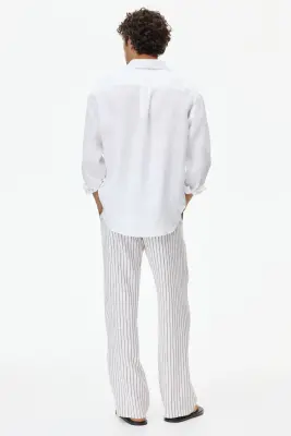 Pantalon Relaxed Fit en lin mélangé - Blanc/rayé — photo 3