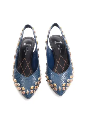 Escarpins GOLD RUSH en cuir python bleu et studs dorés argent Prix boutique 1410€ Taille 37 — photo 4