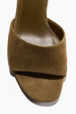 Sandales à talon en cuir velours - Vert kaki foncé — photo 2