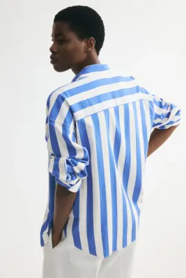Chemise oversize en lin mélangé - Bleu/rayé — photo 2