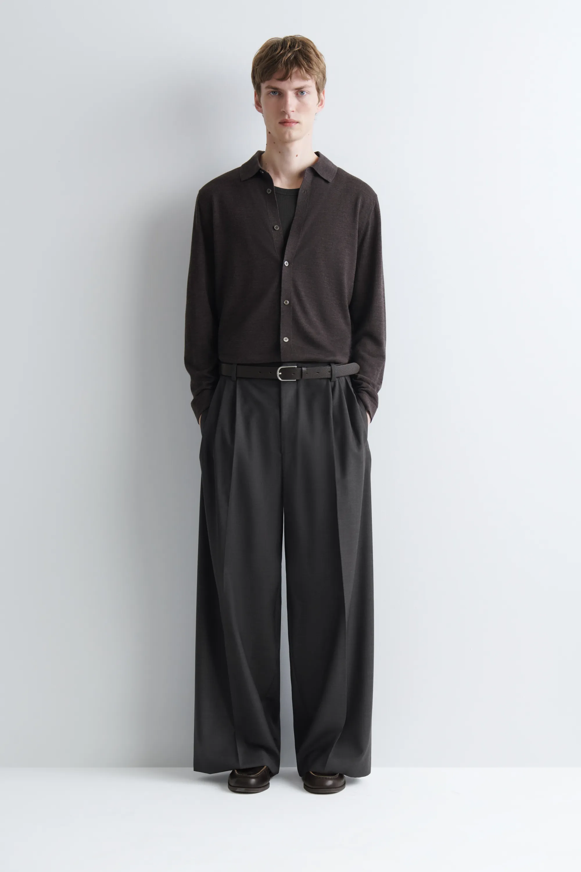 CHEMISE EN MAILLE DE LAINE MÉRINOS - BRUN FONCÉ CHINÉ