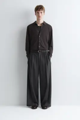 CHEMISE EN MAILLE DE LAINE MÉRINOS - BRUN FONCÉ CHINÉ — photo 1
