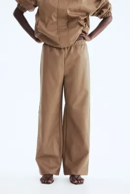 Pantalon en tissu enduit - Beige foncé — photo 2