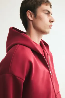 Veste à capuche zippée Oversized Fit en interlock - Rouge — photo 2