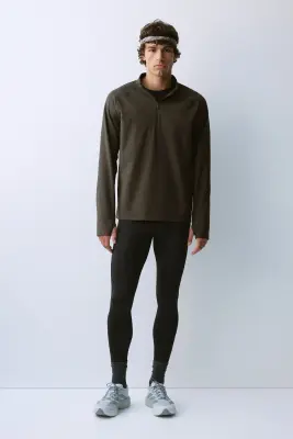T-shirt de sport à col zippé Regular Fit - Olive foncé — photo 1