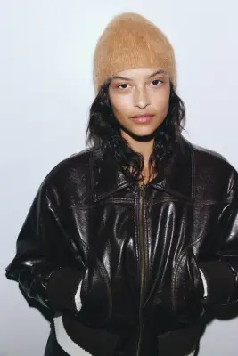 Bonnet en mohair mélangé - Beige foncé — photo 1