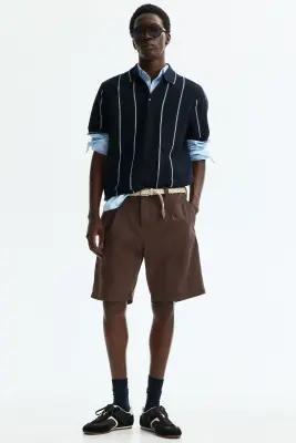 Short chino Relaxed Fit en coton - Marron foncé — photo 1